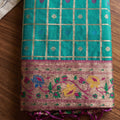 Teal Green Paithani Silk Saree Zari Floral Woven Border Traditional Peacock Pallu