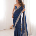 Navy Blue Organza Saree with Designer Embroidered Border