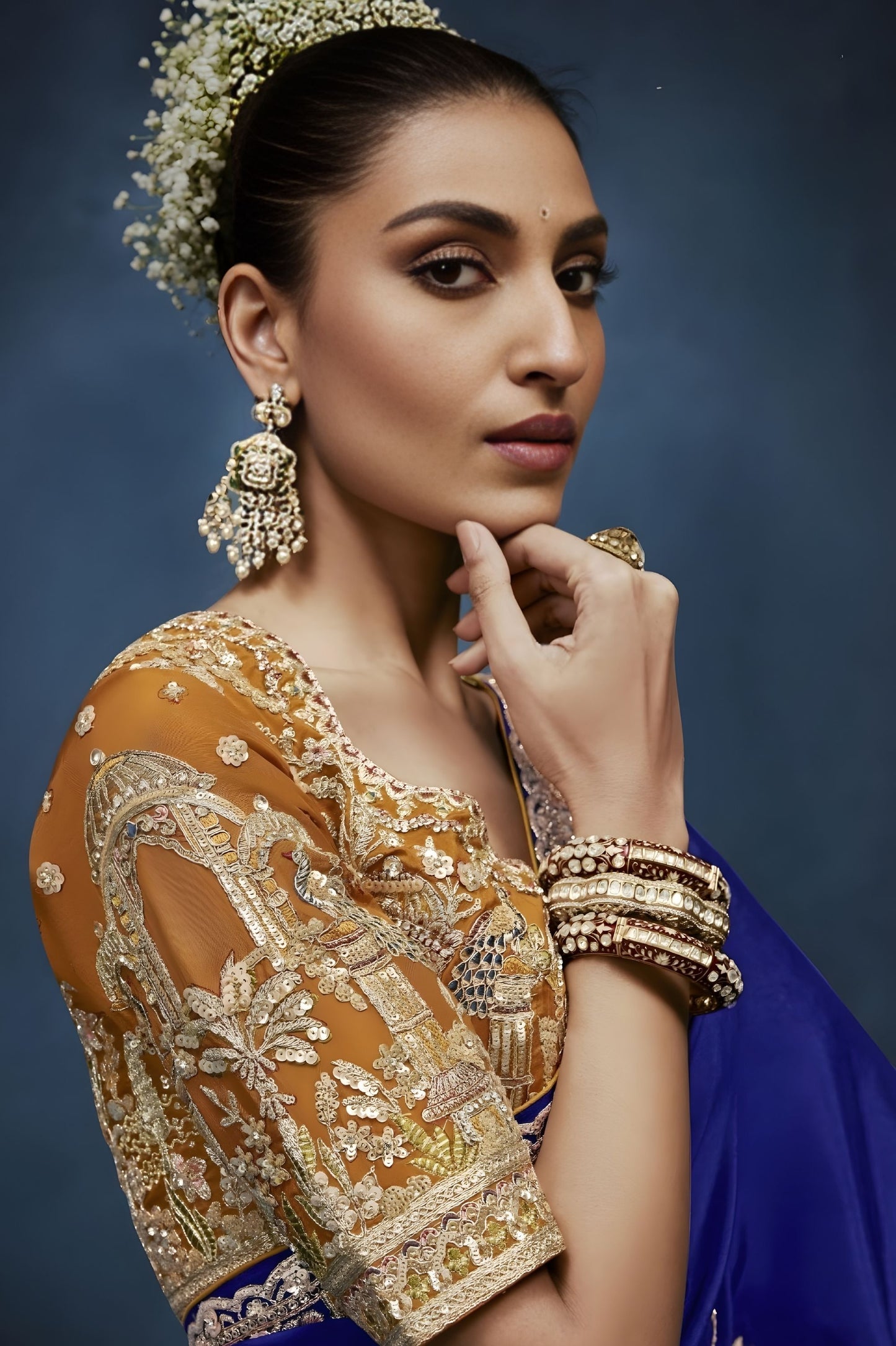 Luxury Royal Blue Embroidered Saree with Designer Blouse