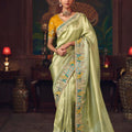 Light Green Silk Saree with Zari Embroidery and Mustard Blouse