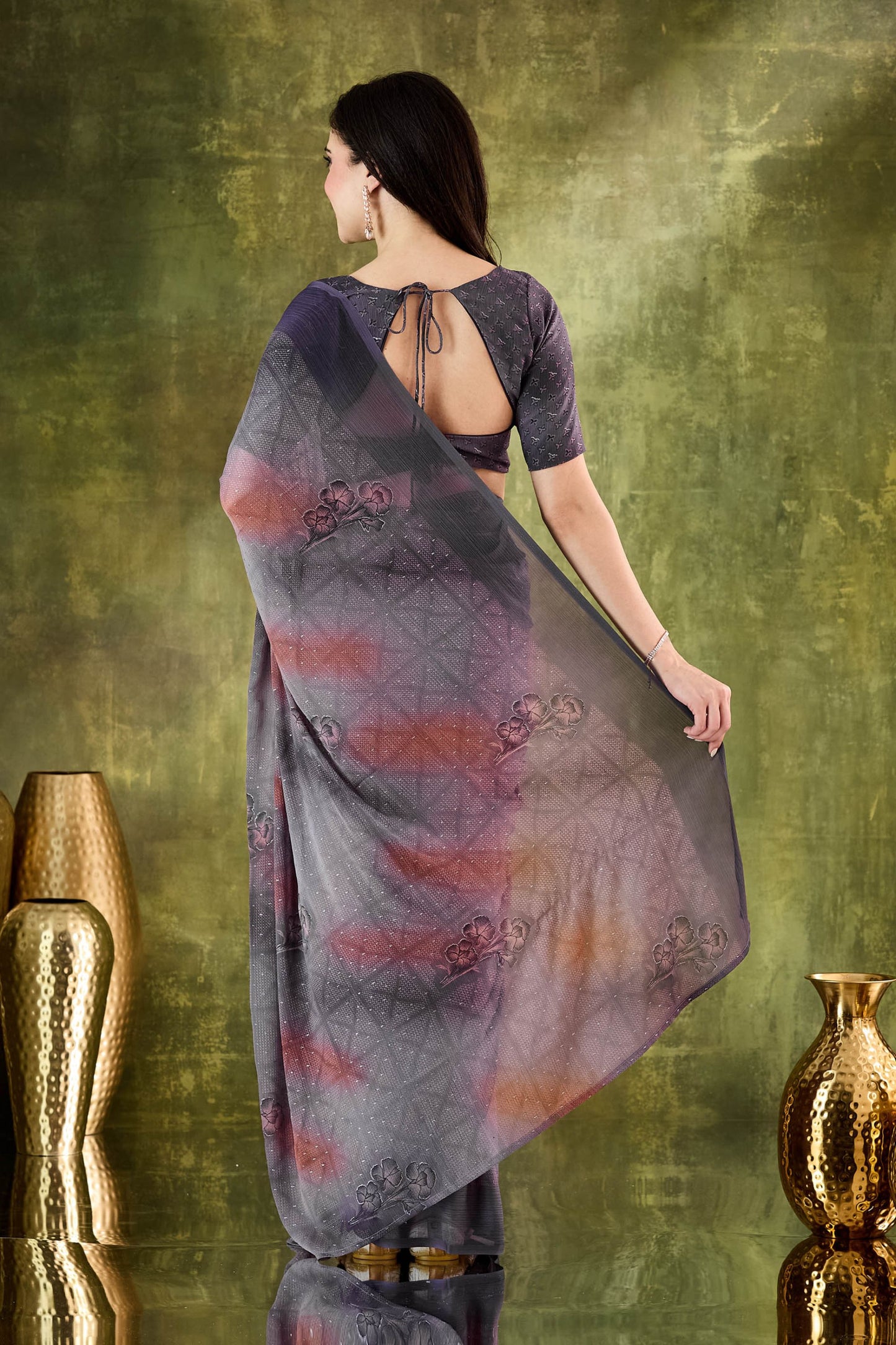Multicolor Printed Designer Saree with Matching Blouse