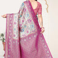 Rani Pink and Sky Blue Banarasi Silk Saree with Rich Zari Woven Design