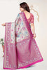 Rani Pink and Sky Blue Banarasi Silk Saree with Rich Zari Woven Design