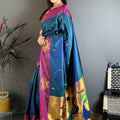 Navy Blue Soft Silk Saree with Magenta Border Designer Pallu