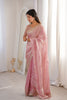 Pink Organza Silk Saree Golden Thread Embroidery Designer Blouse