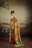 Mustard Gold Linen Silk Saree Teal Floral Digital Print Designer Tassel Pallu