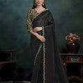 Black Designer Georgette Saree with Gold Floral Embroidered Blouse 