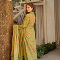 Beautiful Olive Green Straight Cambric Cotton Printed Salwar Suit Designer Dupatta