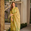 Beautiful Olive Green Straight Cambric Cotton Printed Salwar Suit Designer Dupatta