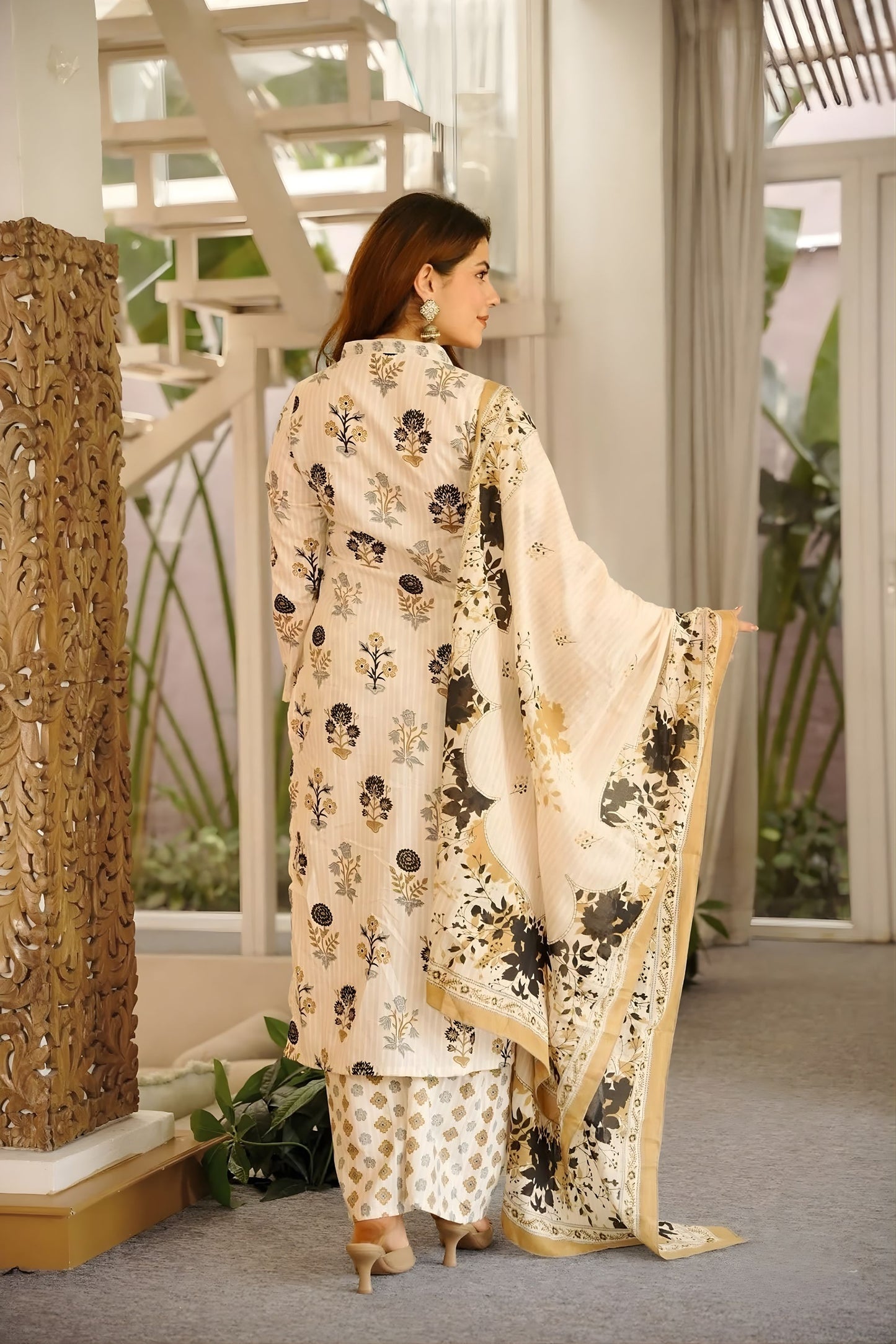Royal Off White Straight Cambric Cotton Digital Printed Salwar Suit Designer Dupatta