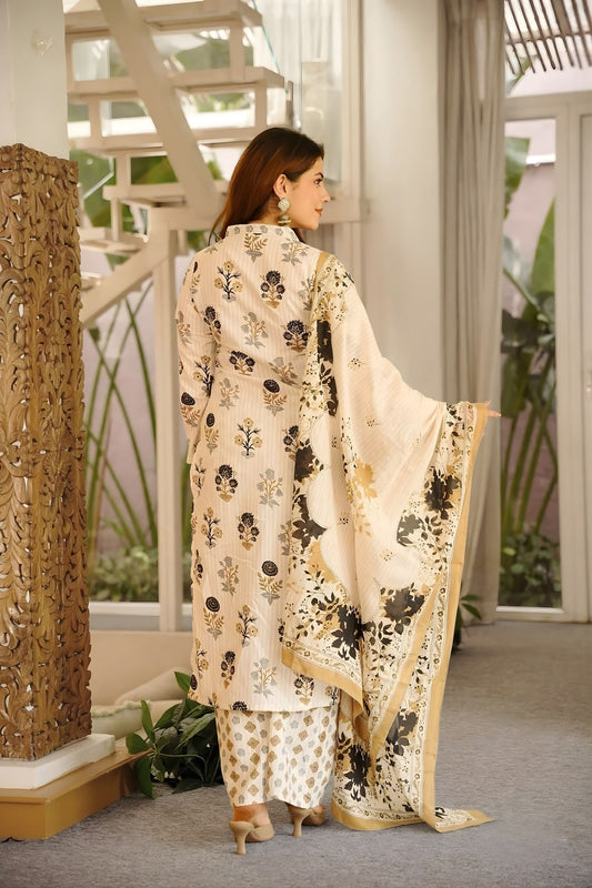 Royal Off White Straight Cambric Cotton Digital Printed Salwar Suit Designer Dupatta
