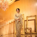 Champagne Gold Saree Multicolor Embroidery Wedding Wear Saree