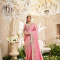Blush Pink Silk Saree with Intricate Zari Floral Embroidered Border 