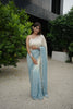Ivory Sky Blue Ombre Georgette Saree Sequin Designer Scalloped Border