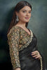 Black Designer Georgette Saree with Gold Floral Embroidered Blouse
