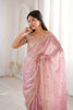 Pink Organza Silk Saree Golden Thread Embroidery Designer Blouse