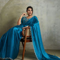 Teal Blue Chiffon Saree with Designer Embroidered Blouse