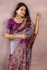 Grey Silk Saree with Wine Purple Zari Woven Border Designer Pallu