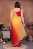 Red Yellow Ombre Georgette Saree with Embroidered Border Work