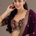 Wine Purple Silk Saree Heavy Zari Embroidery Border Designer Blouse