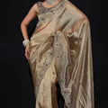 Gold Shimmer Silk Saree with Heavy Zari Stone Embroidered Border 