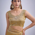 Mustard Yellow Tissue Silk Saree Zari Embroidery Designer Blouse