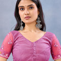 Designer Hot Pink Floral Embroidered Net Saree with Heavy Border