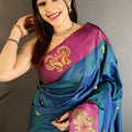Navy Blue Soft Silk Saree with Magenta Border Designer Pallu