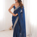 Navy Blue Organza Saree with Designer Embroidered Border