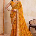 Mustard Yellow Printed Saree Traditional Motif Design Decorative Border 