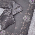 Grey Organza Saree with Floral Embroidery Designer Blouse