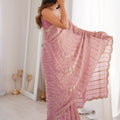 Pink Organza Silk Saree Golden Zari Embroidery Designer Blouse