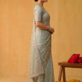 Mint Green Net Saree Heavy Silver Embroidered Border Designer Blouse