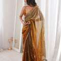 Copper Brown Organza Saree Golden Butti Work Embroidered Border