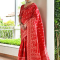 Elegant Red Cotton Silk Saree with Traditional Woven Border