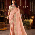 Peach Pink Embroidered Designer Saree with Heavy Gold Work 