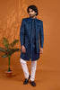 Royal Navy Blue Indo Western Sherwani Designer Jacquard Jacket 