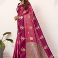 Rani Pink Wine Kanjivaram Silk Saree with Rich Gold Zari Border
