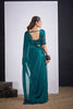 Teal Green Organza Silk Saree Black Floral Embroidery Designer Saree