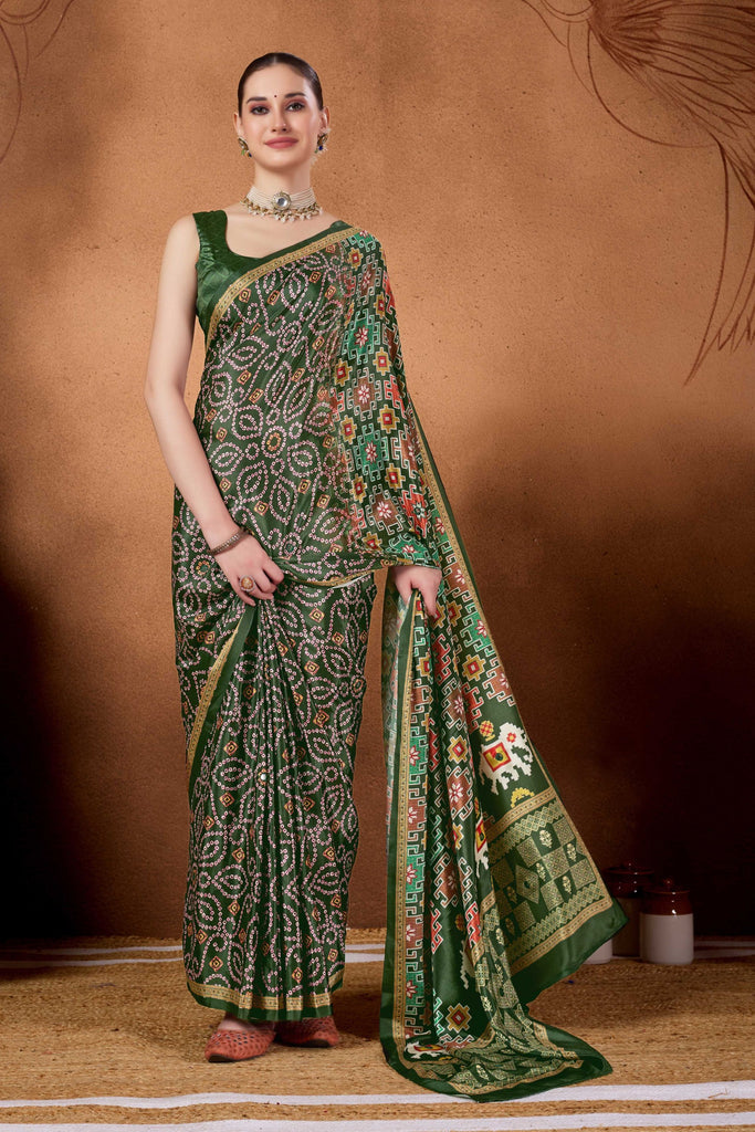 Green Bandhani Print Saree with Designer Pallu Wear Saree
