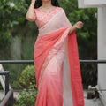 Peach Pink Georgette Saree Embroidered Border Designer Blouse