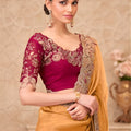 Mustard Yellow Organza Saree Embroidered Border Designer Blouse