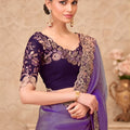 Royal Purple Ombre Organza Saree Embroidered Border Designer Blouse