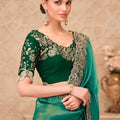 Green Organza Saree with Embroidered Border Designer Blouse