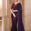 Deep Purple Designer Saree with Embroidered Border Maroon Blouse