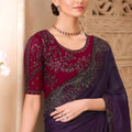 Deep Purple Designer Saree with Embroidered Border Maroon Blouse
