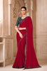 Red Designer Saree with Embroidered Border Green Blouse 