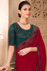 Red Designer Saree with Embroidered Border Green Blouse