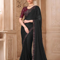 Black Designer Saree with Embroidered Border Maroon Blouse 
