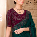 Green Designer Saree with Embroidered Border Maroon Blouse